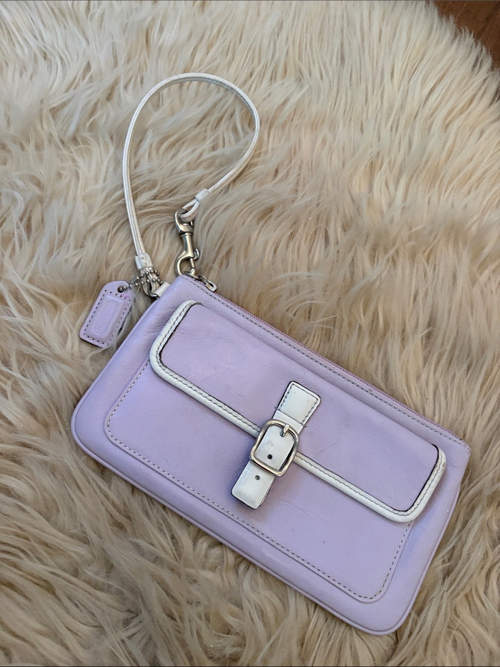 Coach Lavender and White Leather Wristlet Clutch
